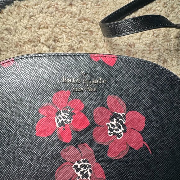 Kate Spade New York Perry Dark Floral Leather Dome Crossbody Purse - Picture 6 of 13